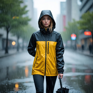 Ropa de calle, chaqueta de lluvia de montaña para mujer, chaqueta de lluvia de senderismo para mujer, chaqueta cortavientos con capucha y cremallera de nailon Spandex 100% para mujer - Product Image 4