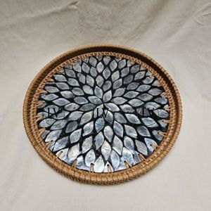 Available Rattan MOP Serving <b>Tray</b> Round Shape for Table Wares and Kitchen Wares Wholesale Handcrafted From Vietnam Factory - Product Image 2