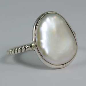 Handmade 925 Sterling <b>Silver</b> Coin Pearl <b>Ring</b> Freshwater <b>Statement</b> Promise Jewelry Gift for Her Anniversary - Product Image 2