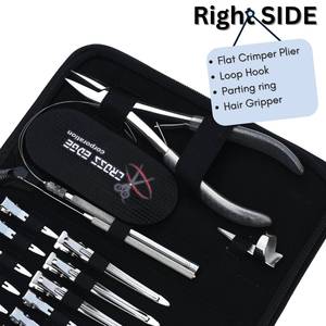 Kit d'outils pour extensions de cheveux argentées : Perles, Pince à boucles, Outil de sertissage Microlink, Pinces bec de canard, Crochet et Mini ciseaux - Product Image 3