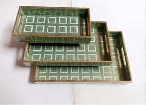 Lot de 3 plateaux en bois MDF imprimés noirs faits à la main, finition brillante décorative pour hôtels et restaurants - Product Image 2