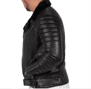 Winter Faux <b>Fur</b> Leather Men's Casual Flying Pilot Warm Outdoor Motorcycle Genuine Leather HOT Men's Jacket - Product Image 3
