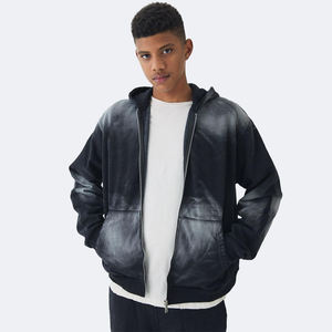 เสื้อฮู้ดสวมหัวโอเวอร์ไซส์ของผู้ชายลำลองมีฮู้ดสีพื้นมีซิป pocke แบบย้อนยุคฤดูใบไม้ร่วง - Product Image 2