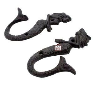 Ganchos de Pared de Hierro Fundido con Forma de Sirena, Acabado Rústico Negro, Muebles Rústicos, Gancho para Abrigos, Montado en la Pared con Gancho, Decoración de Pared - Product Image 2