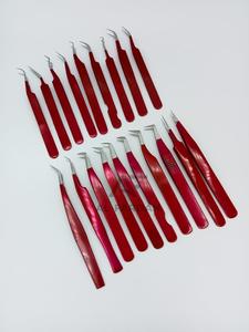 Ensemble de pinces à extensions de cils fabriquées en acier inoxydable japonais durable, revêtement rouge, pointe en fibre. - Product Image 4