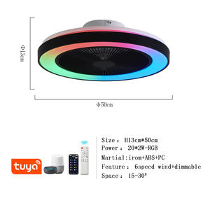 Ventilateur de plafond moderne à profil bas avec télécommande, lumière RGB à 3 vitesses, intensité variable pour salle de bain - Product Image 3