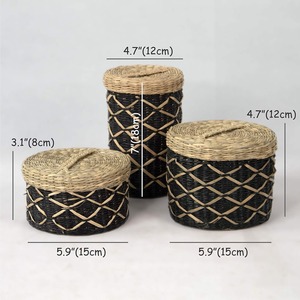 Boîte ronde en herbe de mer douce, boîte de rangement artisanale, écologique, naturelle, décoration intérieure et extérieure, vente en gros du Vietnam - Product Image 3