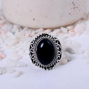Anillo de Ónice Negro Natural con Filigrana, Plata de Ley 925 Oxidada, Estilo Boho, Ovalado Grande, Vintage, Gótico, Joyería de Protección - Product Image 1