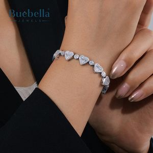 9mm 925 <b>Sterling</b> <b>Silver</b> 14k White Gold Plating Round and Baguette <b>Heart</b> Shaped <b>Bracelet</b> For Men - Product Image 1