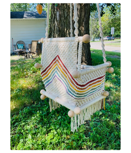 Macrame Baby Toddler <b>Swing</b> Chair Rainbow DYAED COTTON HANDMADE NATURAL Baby <b>Swing</b> Set Style Color baby bedside sleeper - Product Image 2