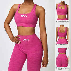 yoga wear for women oem two piece <b>set</b> with <b>leggings</b> <b>and</b> <b>top</b> <b>seamless</b> breathable flexible fabric suitable for all activities - Product Image 1