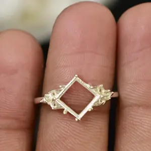 调查结果安装戒指8毫米万亿切割钻石固体925纯银安装戒指女性印度供应商批发珠宝