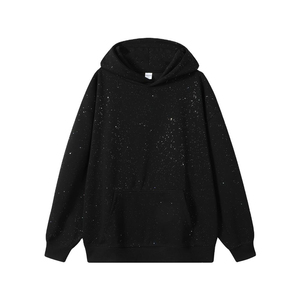 Sweat à capuche pour homme en molleton français de qualité supérieure, personnalisé, 500 GSM, lourd, entièrement recouvert de strass, pull-over vierge avec cordon de serrage - Product Image 1