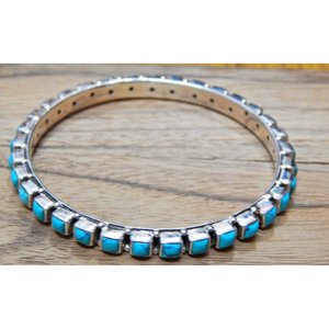 กำไลเงินแท้ 925 ทำมือ ประดับด้วยพลอยเทอร์ควอยซ์ธรรมชาติ ดีไซน์คลาสสิก ขนาด 2-4 เหมาะเป็นของขวัญสำหรับคนรักเครื่องประดับเงิน - Product Image 6