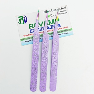 Pince à cils professionnelle en acier inoxydable de marque privée internationale Revamp-Emballage de logo personnalisable à paillettes violettes - Product Image 5