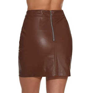 Falda de cuero genuino para mujer informal para todos los días con cintura alta Cómoda piel sintética estirable Diseño popular de cintura alta - Product Image 2