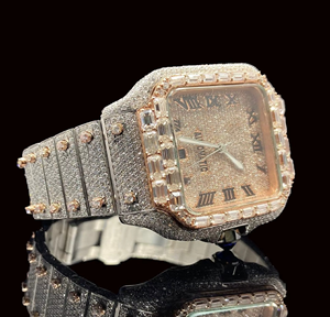 นาฬิกาข้อมือหรูหราสไตล์ฮิปฮอป ยูนิเซ็กซ์ ตัวเรือนสี่เหลี่ยมสแตนเลส หน้าปัดกระจกโมอิสซาไนต์ VVS ระบบควอตซ์กลไกแบบโบราณ หนา 5 มม. - Product Image 3