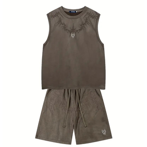 Mode estivale Cardigan décontracté pour hommes Ensemble 2 pièces Chemise à rayures verticales de couleur unie et respirante sans manches 2025 - Product Image 3