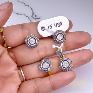 Ensemble de bijoux en argent 925 poli or avec diamants Polki, boucles d'oreilles/pendents/bagues - Product Image 3