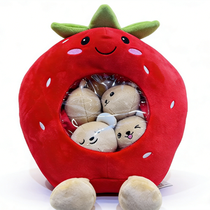 Mochila de peluche de fresa personalizada con lindas caras de conejo en el interior, juguete de peluche rojo para niños de 31 cm a 50 cm, unisex - Product Image 1