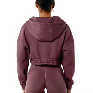 Jersey de punto ligero personalizado al por mayor, chaqueta para mujer, Top corto de manga larga de peso pesado, cremallera con cordón, bonita Sudadera con capucha de lana - Product Image 4