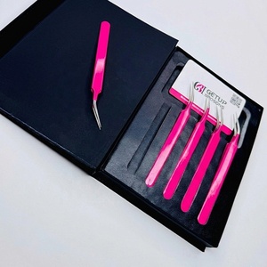 Pince à épiler pour cils GETUP BROSONS IMPEX de haute qualité en acier inoxydable, nouvelle isolation, couleurs rose vif, pointe lisse, poignée diamantée - Product Image 3