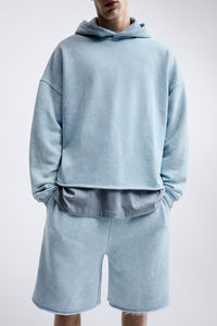 OEM Wholesale Vintage Wash Men's Cotton Oversized Drop Shoulder <b>Raw</b> Hem Cropped Boxy Hoodies Streetwear Pullover Hoodies for Men - Product Image 6