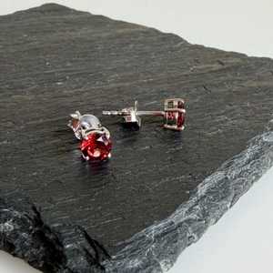 Handcrafted Deep Red <b>Garnet</b> Round Triangle Post Stud <b>Earrings</b> 925 Sterling Silver Cherished Keepsake Jewelry Gift For Her - Product Image 4