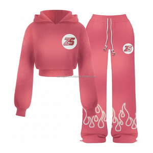 Chándal de lana de primera calidad con cremallera 380 GSM tela suave y cálida logotipo personalizado bordado e impresión diseño de fuego Chándales Tallas grandes - Product Image 4