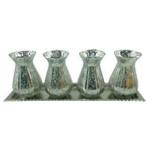 Bandeja rectangular de Metal decorativa antigua con 3 soportes votivos, tarro de vela de color níquel plateado para decoración del hogar y de mesa - Product Image 4