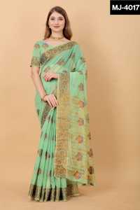 Индийский этнический стиль пролетающий хлопок шелк в эксклюзивной окантовке с полностью хлопчатобумажным сари с миной бутон свадебная одежда сари для женщин - Product Image 6