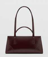 Sac fourre-tout tendance Y2K minimaliste vintage années 90 en cuir véritable bordeaux pour femme avec deux fermetures éclair et bandoulière réglable