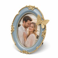 Cadre photo ovale de luxe nordique en résine peinte à la main, papillon 3D, écologique, durable, vert menthe et or, pour présentation sur bureau - Vente en gros