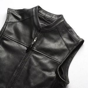 Top vente Slim Fit gilet en cuir hommes gilet en cuir mode motard moto sans manches veste Vintage rétro Slim Fit décontracté - Product Image 6