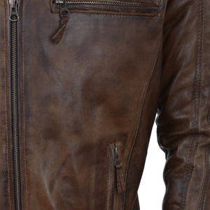 Blouson de moto en cuir véritable pour homme, imperméable, vintage, bomber avec col montant et capuche amovible - Product Image 4