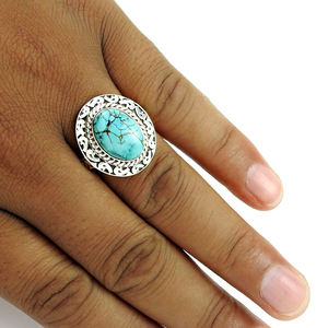 Bague en argent sterling 925 personnalisée, faite à la main, en pierre turquoise tibétaine, bijoux fins, fournisseurs de bijoux personnalisés en Inde - Product Image 4
