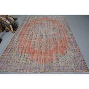 พรมตุรกี ขนาด 6.2x9.3 ฟุต พรมวินเทจ พรมขนสัตว์ลายดอกไม้สีแดงน้ำเงิน - Product Image 1