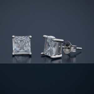 Princess Cut 92.5 <b>Silver</b> <b>Stud</b> <b>Earrings</b> Vintage 14K Gold Plated Geometric Pattern with Diamond for Parties - Product Image 4