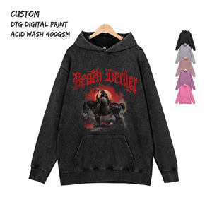 Fabricantes de Sudaderas con Capucha Lisas, Gruesas, de 400 GSM, con Estampado DTG Personalizado, Estilo Vintage, Desgastado, Lavado Ácido - Product Image 2