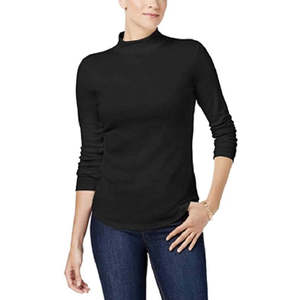 Maglia da donna in cotone con collo alto Charter Club, nera, taglia media - Product Image 1