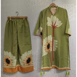 Traje de Satén de Dos Piezas FUSION Long Length SL00248, Manga Tres Cuartos, Diseño de Dos Piezas para Uso Diario en Otoño - Product Image 1