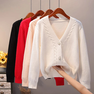 Suéter Cárdigan de Mujer, Estilo Coreano, Tejido de Ganchillo, Acrílico/Poliéster, Cuello en V, Casual, Suave, Transpirable, con Botones, Moda de Invierno, Largo - Product Image 4