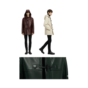 For Hooded <b>Toggle</b>-Fastening Duffle Leather Jacket - Product Image 4