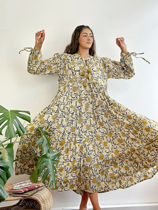 Maxi vestido de algodón puro Vintage Floral bloque sólido Bagru estampado indio verano terroso naturaleza diosa cómodo ecológico - Product Image 3