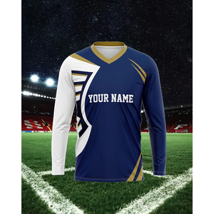 High Quality Adult American Soccer Jersey Tops OEM Service Automated Cutting <b>Football</b> Jersey Blue & <b>White</b> Color - Product Image 6