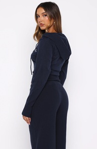 2 pièces, sweat-shirt à capuche zippé pour femme, décontracté, brodé, long, uni, couleur marine, personnalisé - Product Image 5