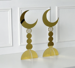 Juego de Dos Soportes Acrílicos Reutilizables y Duraderos con Diseño de Luna, Estilo Árabe, Acabado Dorado, Minaretes, Decoración para el Hogar en Ramadán y Eid - Product Image 1