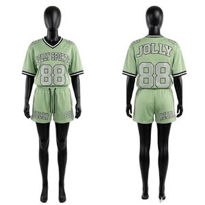 Premium 180 GSM Polyester <b>Mesh</b> Women Football Jersey Short <b>Set</b> Light Green Breathable Sublimation Print Custom Logo Women's <b>Sets</b> - Product Image 1