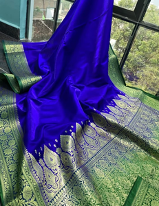 Sari de Seda Satén Suave y Lujoso, Diseño Tradicional Elegante, Adornos Delicados, Protección Solar, Secado Rápido, Ropa de Fiesta, Elegante - Product Image 1