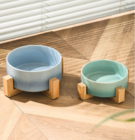 Bols en céramique pour animaux de compagnie Support en céramique surélevé Mangeoires en bois pour animaux de compagnie
